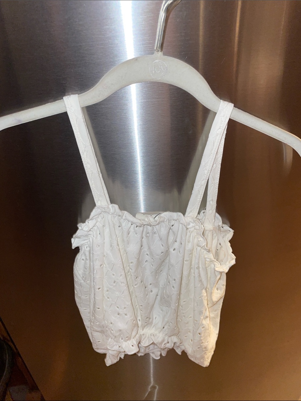 White Eyelet Ruffle Cropped Tank - Picture 5 of 10
